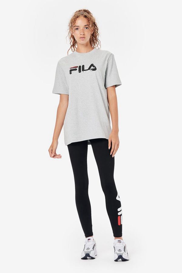 Fila Lucinda S/S Sequin Logo Women's T-Shirts - Light Grey,NZ 956-18035